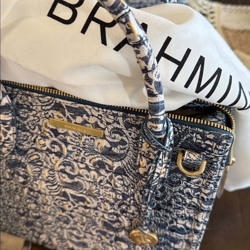 NWT Brahmin Blue Filigree Small Caroline Croc-Embossed Women's Bag - Picture 5 of 10
